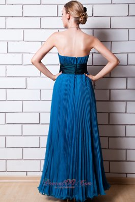 Dodger Blue Pleat Prom Party Wear Maxi Strapless