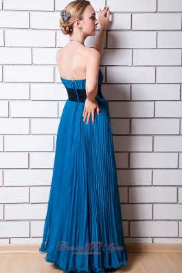 Dodger Blue Pleat Prom Party Wear Maxi Strapless