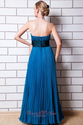 Dodger Blue Pleat Prom Party Wear Maxi Strapless