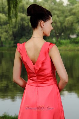 Watermelon Red Front Slit Prom Homecoming Dress V-neck