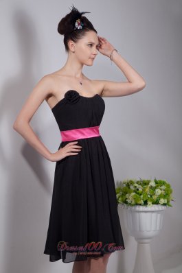 Bateau Neckline Little Black Dress Sash Colored Floral