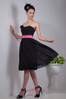 Bateau Neckline Little Black Dress Sash Colored Floral