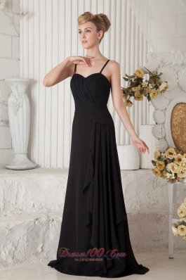 Black Empire Straps Dress for Maid of Honor Ruffles