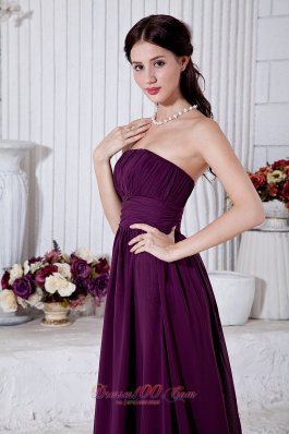 Grape Purple Front Split Prom Evening Gowns Empire Ruch