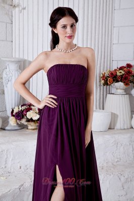 Grape Purple Front Split Prom Evening Gowns Empire Ruch