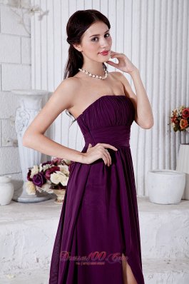 Grape Purple Front Split Prom Evening Gowns Empire Ruch