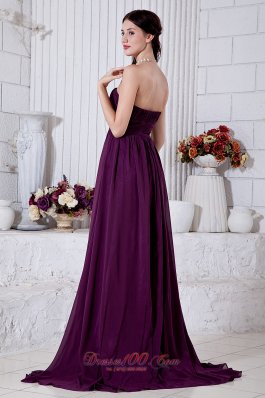 Grape Purple Front Split Prom Evening Gowns Empire Ruch