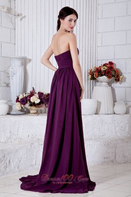 Grape Purple Front Split Prom Evening Gowns Empire Ruch