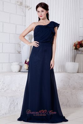 Navy Blue One Shoulder Formal Evening Dress Ruch Brush