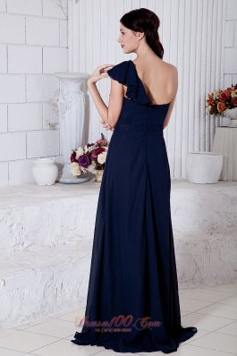 Navy Blue One Shoulder Formal Evening Dress Ruch Brush