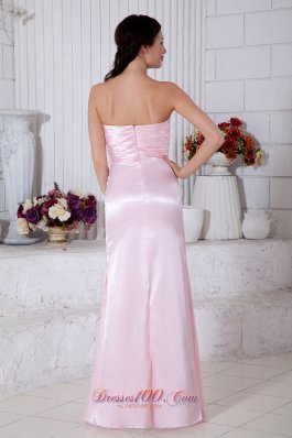 Light Pink Empire Pleats Bridesmaid Dress Strapless Beads