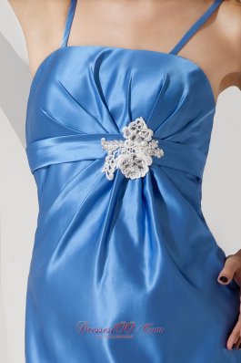 Sky Blue Straps Prom Evening Dress Appliques Brooch