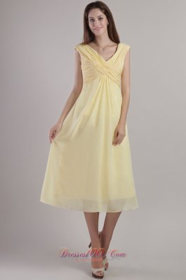 Light Yellow Cross Straps Bridesmaid Dress Ankle-length