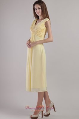 Light Yellow Cross Straps Bridesmaid Dress Ankle-length