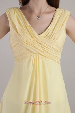 Light Yellow Cross Straps Bridesmaid Dress Ankle-length