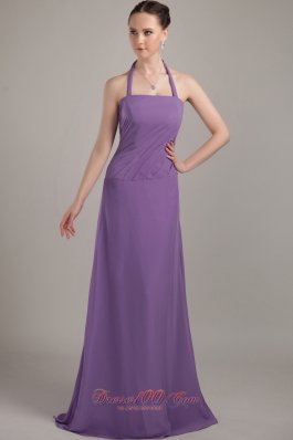 Lavender Halter Bridesmaid Dress Chiffon Ruching