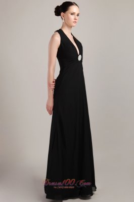 Black Halter Formal Prom Evening Wear Sexy Brooch