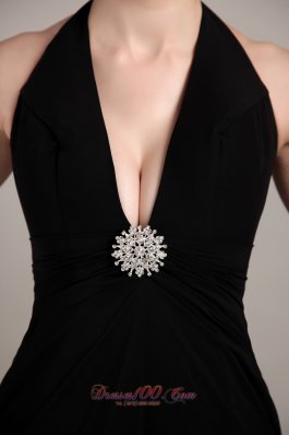 Black Halter Formal Prom Evening Wear Sexy Brooch