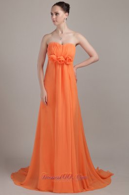 Orange Empire Plus Size Prom Dress Handmade Flowers Brush