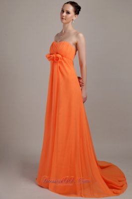 Orange Empire Plus Size Prom Dress Handmade Flowers Brush