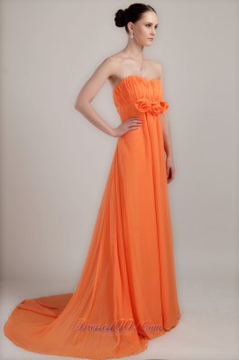 Orange Empire Plus Size Prom Dress Handmade Flowers Brush