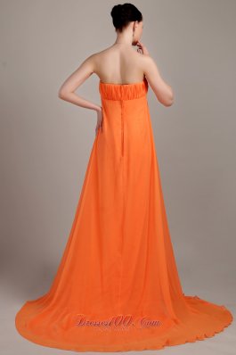 Orange Empire Plus Size Prom Dress Handmade Flowers Brush