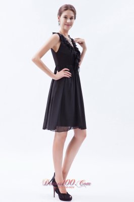 Dim Grey Empire Bridesmaid Dress V-neck Mini-length