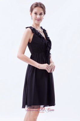 Dim Grey Empire Bridesmaid Dress V-neck Mini-length