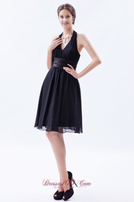 Black Empire Halter LBD for Bridesmaid Wrapped Style