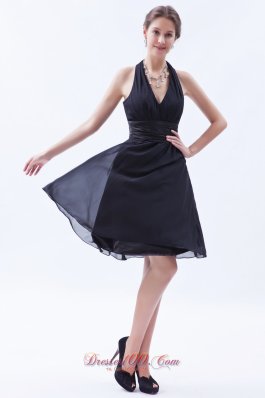 Black Empire Halter LBD for Bridesmaid Wrapped Style