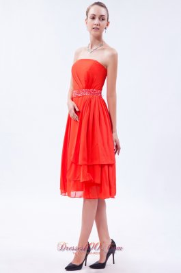 Orange Red Empire Prom Dress Beaded Belt Knee-length