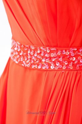 Orange Red Empire Prom Dress Beaded Belt Knee-length