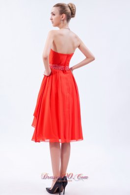 Orange Red Empire Prom Dress Beaded Belt Knee-length