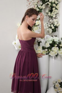 Grape Tea-length Pleat Bridesmaid Dress Empire Sweetheart