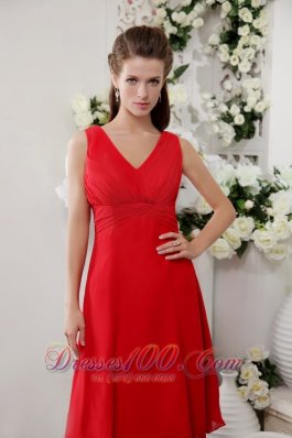 Bright Red Empire V-neck Dress for Junior Bridesmaids