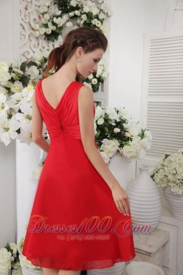 Bright Red Empire V-neck Dress for Junior Bridesmaids