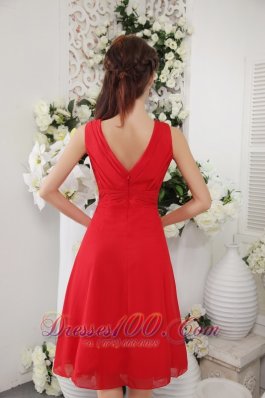 Bright Red Empire V-neck Dress for Junior Bridesmaids