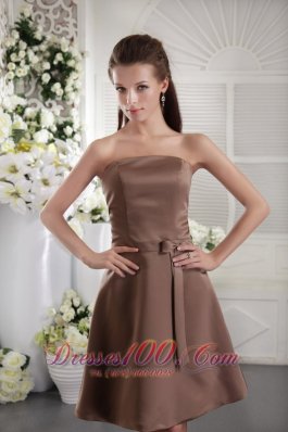 Coffee Brown Empire Bridesmaid Dress Satin Bow Strapless