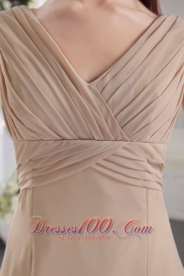 Khaki Color Bridesmaid Dress Cross Straps Empire Tea-length