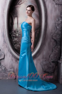 Sky Blue Asym Brush Train Formal Evening Bridesmaid Dress