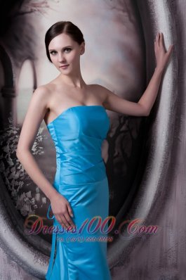 Sky Blue Asym Brush Train Formal Evening Bridesmaid Dress