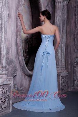 Light Blue Trimmed Neckline Prom Homecoming Dress Lace up