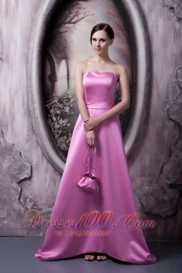 Rose Pink Satin Bow Bridesmaid Dress Strapless Brush