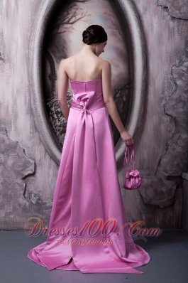 Rose Pink Satin Bow Bridesmaid Dress Strapless Brush