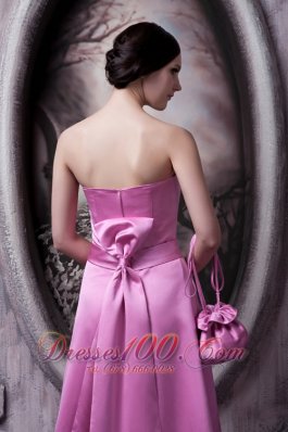 Rose Pink Satin Bow Bridesmaid Dress Strapless Brush