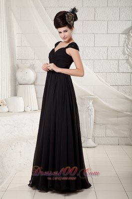 Black Cap Sleeves Little Black Dress Chiffon Beading