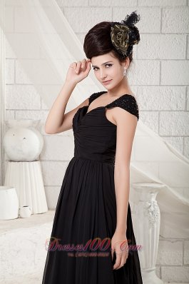 Black Cap Sleeves Little Black Dress Chiffon Beading