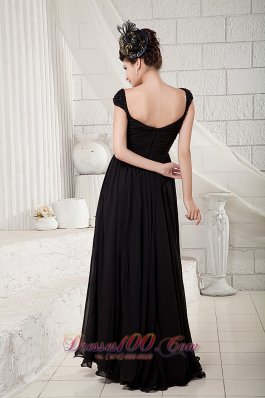 Black Cap Sleeves Little Black Dress Chiffon Beading