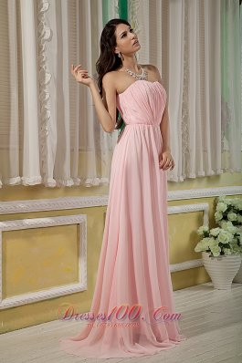 Baby Pink Bridesmaid Maxi Dress Empire Ruching Brush