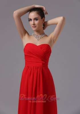 Tomato Red Sweetheart Prom Evening Gowns Ruch Chiffon